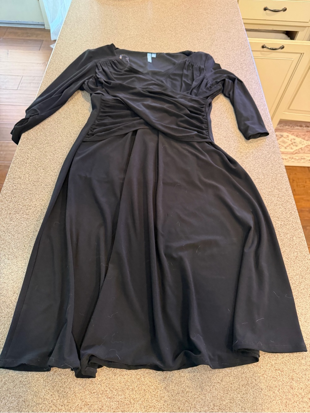 Black Long-Sleeve Ruched Fit-and-Flare Dress - Women's